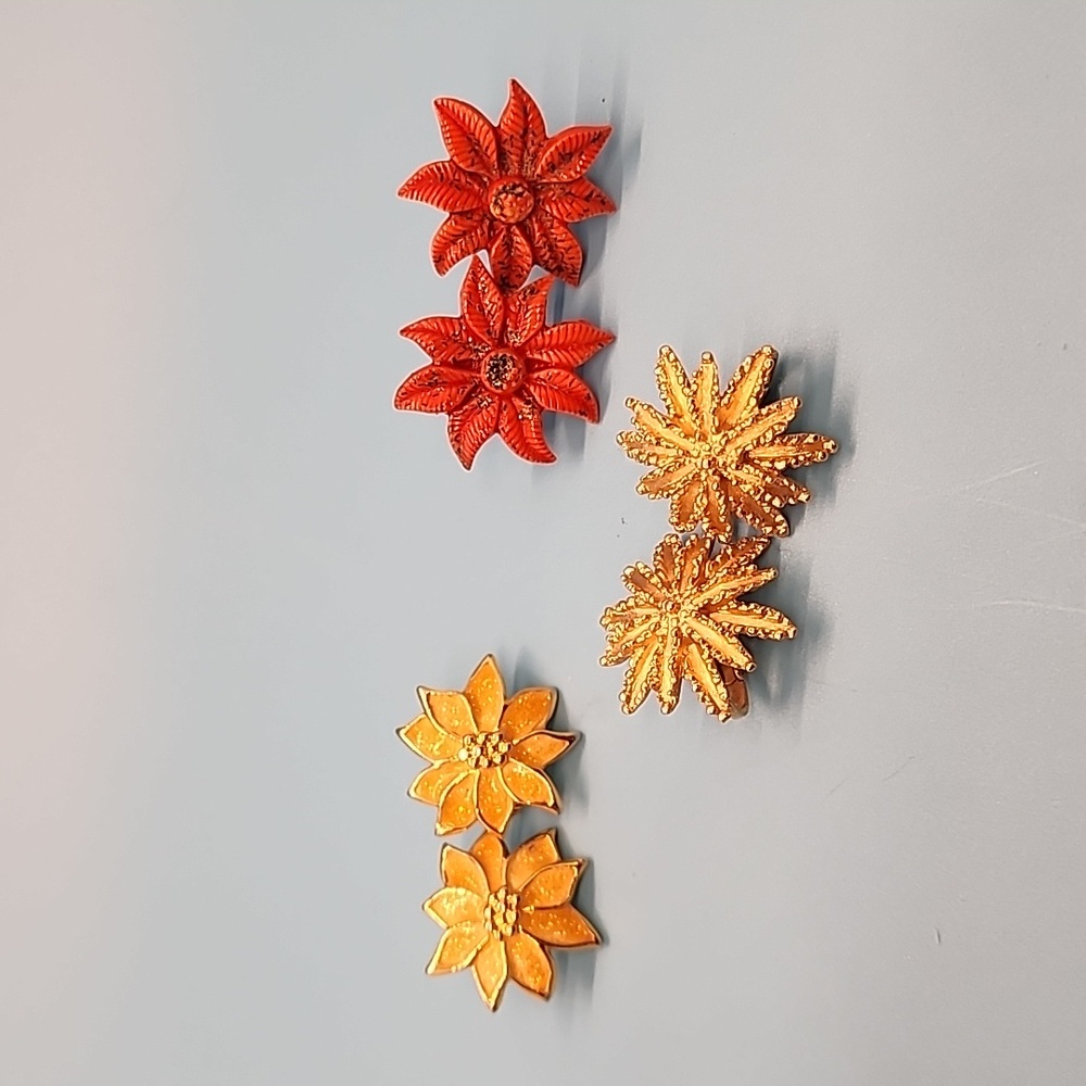 Lot of 3 pairs, vintage poinsettia clip on earrings